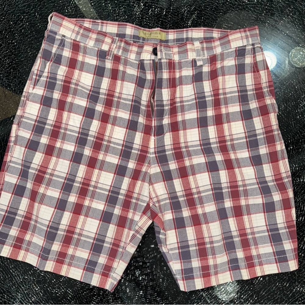 Sonoma Plaid Men's Shorts (38) - Red and Blue